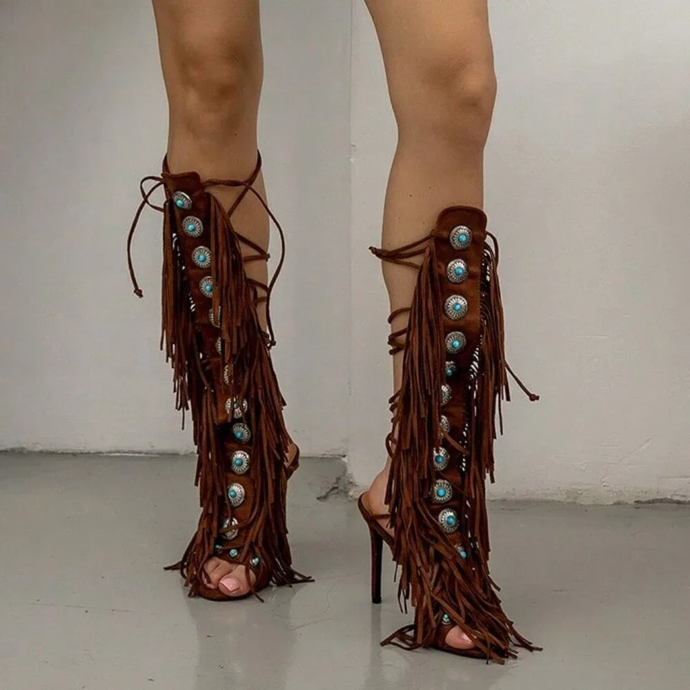 Brown Boho Women's Knee High Boots - Picture 5 of 7